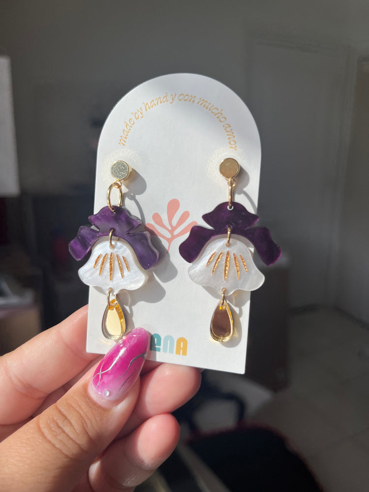 Purple and Cream Pearl Bellflower Earrings