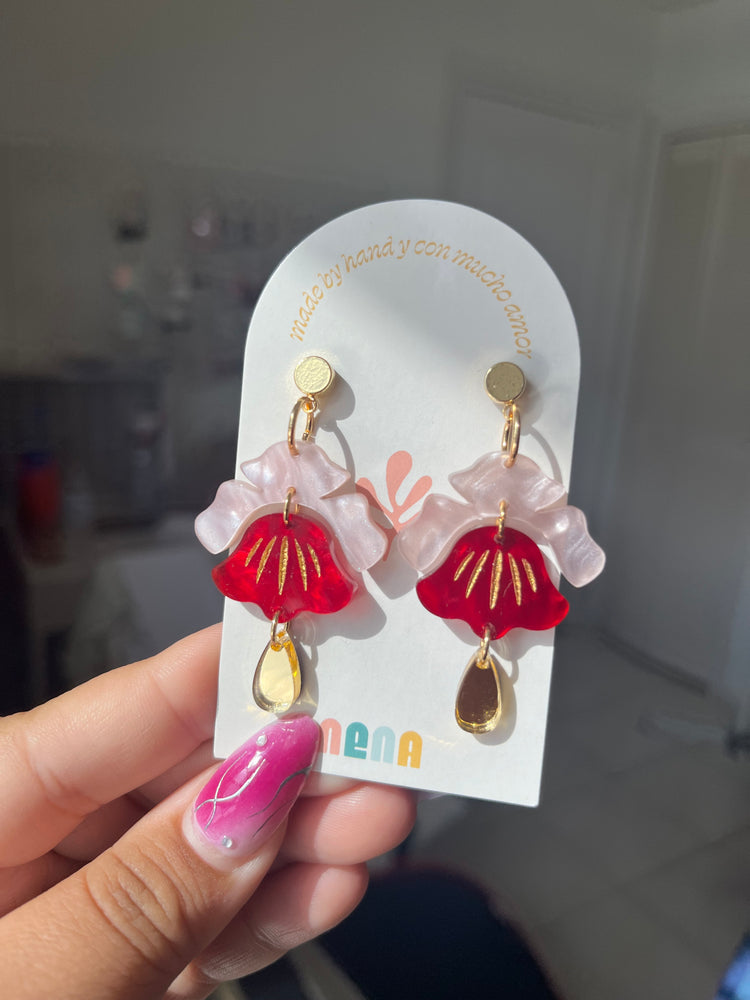 Pink and Red Pearl Bellflower Earrings