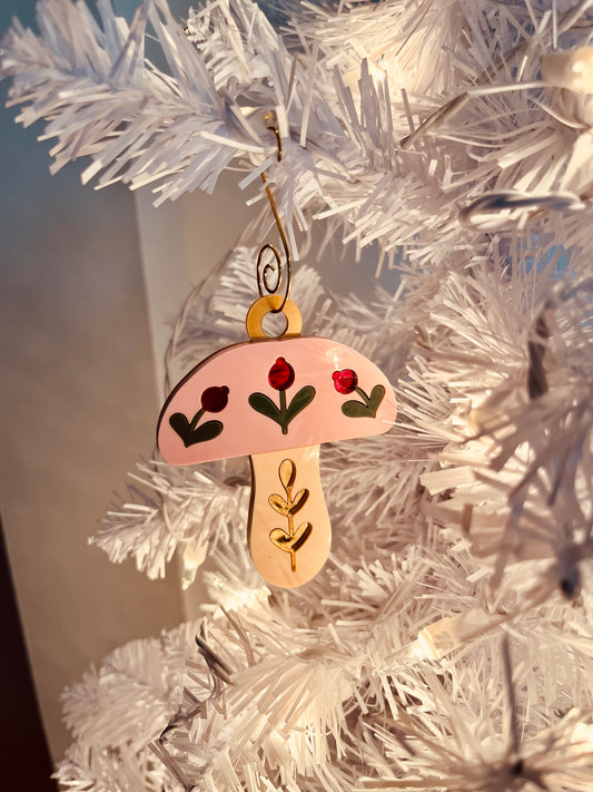 Folk Pink Mushroom Ornament